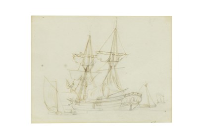 Lot 562 - Attr. Gerrit Groenewegen (Dutch, 1754-1826) - Pencil and Ink - Merchantman and Fishing Boats