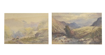 Lot 527 - English School, 19th century - Watercolour - Deer crossing a river