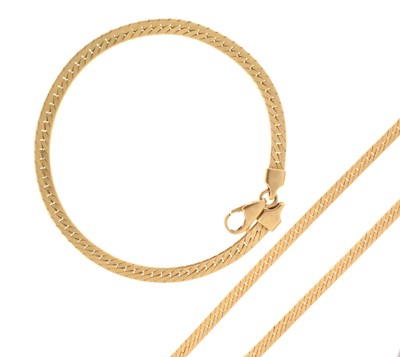 Lot 83 - Yellow metal fancy flat-link necklace and bracelet