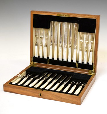 Lot 225 - Set of twelve Edward VIII silver fruit knives and forks with mother-of-pearl handles