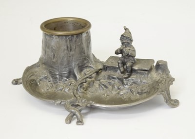 Lot 290 - Cast WMFB deskstand with seated gnome to hinged lid