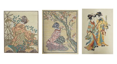 Lot 494 - Three Japanese woven pictures of Bijin