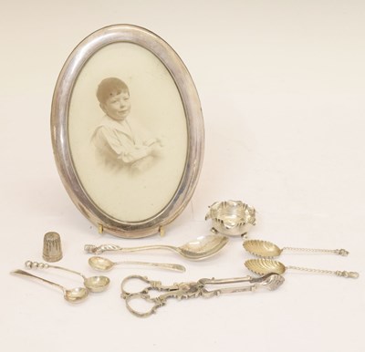 Lot 201 - George V silver photograph frame, George VI silver figural spoon,  A.E. Jones, and sundry silver