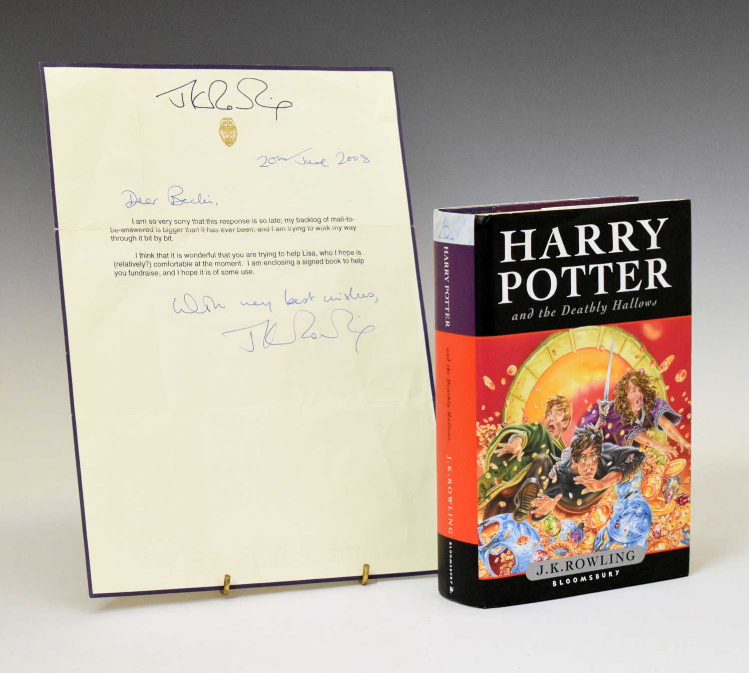 Lot 498 - Rowling (J. K.) - Harry Potter and the Deathly Hallows, 1st Edn, 2007, signed, with letter