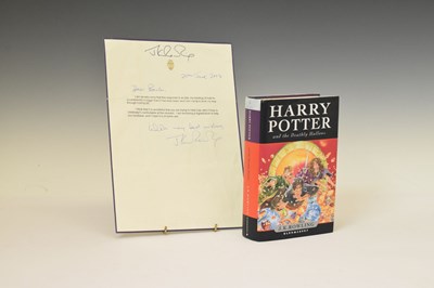 Lot 498 - Rowling (J. K.) - Harry Potter and the Deathly Hallows, 1st Edn, 2007, signed, with letter