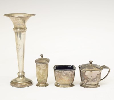 Lot 200 - Elizabeth II silver three-piece condiment set together with an Elizabeth II silver bud vase