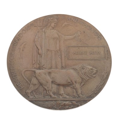 Lot 407 - First World War memorial plaque to Albert Perry