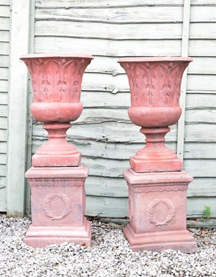 Lot 732 - Pair of terracotta finish composite Campana urns