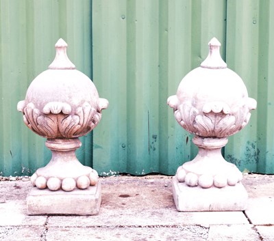Lot 733 - Pair composite gate post/ pillar ball finials
