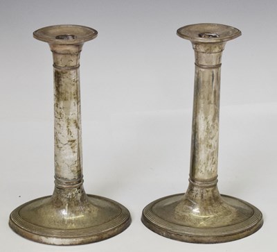 Lot 344 - Pair of early 19th century plated candlesticks