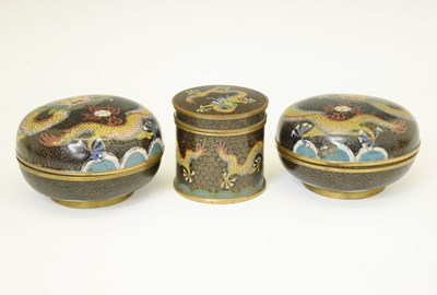 Lot 487 - Group of three Chinese  cloisonné enamel lidded containers