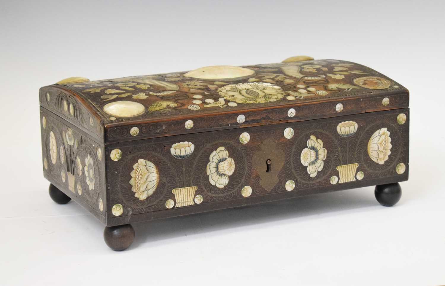 Lot 293 - Unusual 19th Century Anglo-Indian wirework- and mother-of-pearl inlaid hardwood box