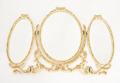 Lot 707 - Cream painted three-section folding dressing table mirror