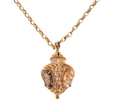 Lot 55 - 9ct gold quartz set lamp pendant on chain