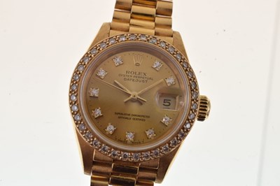 Lot 224 - Rolex - Lady's Oyster Perpetual Datejust 18ct gold wristwatch