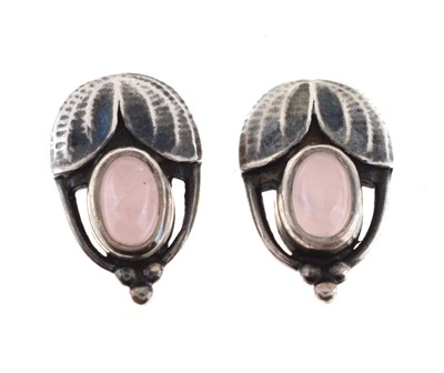 Lot 113 - Georg Jensen Heritage silver and rose quartz ear studs, 2003