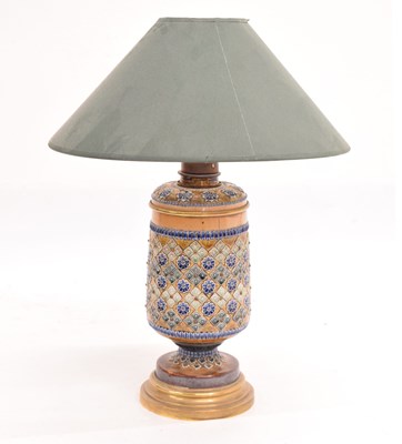 Lot 441 - Doulton Lambeth stoneware and gilt metal lamp