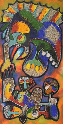 Lot 774 - Chief Jimoh Buraimoh (Nigerian, b. 1943) - Figural abstract beadwork on panel