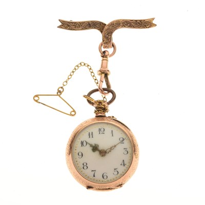 Lot 166 - Yellow metal (585) Swiss gold and enamel fob watch