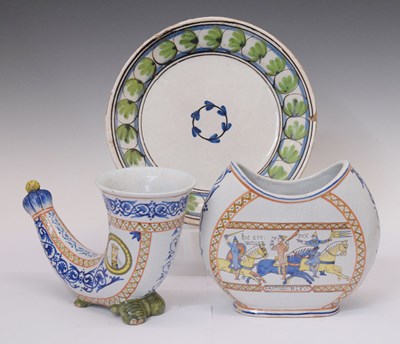 Lot 462 - Two French Breton faience polychrome decorated vases, etc.