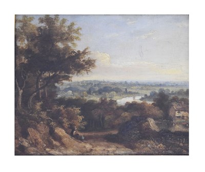 Lot 556 - English School, 19th century - Oil on panel - Rural landscape with cottage