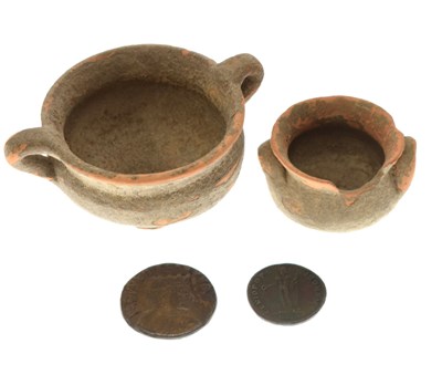 Lot 316 - Roman terracotta bowls and two coins