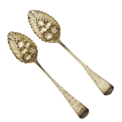 Lot 221 - Pair of George III berry spoons
