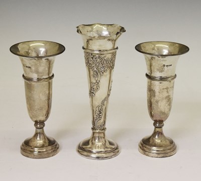Lot 207 - Pair of Elizabeth II silver bud vases together with a singular bud vase
