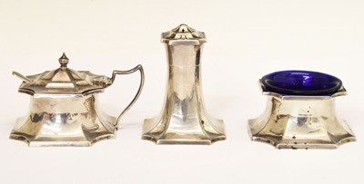 Lot 195 - George V silver three-piece condiment set