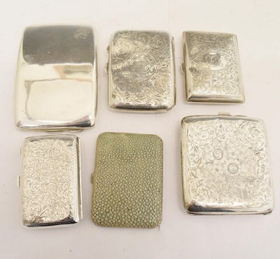 Lot 186 - Five silver cigarette cases and a shagreen cigarette case