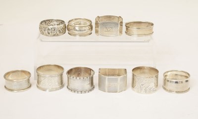 Lot 190 - Collection of ten silver napkin rings