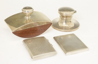 Lot 174 - Elizabeth II silver capstan inkwell, ink blotter and two cigarette cases