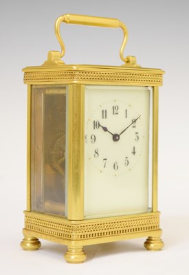 Lot 590 - Gilt metal cased carriage timepiece