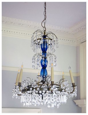 Lot 719 - Neo-Classical style cut glass and gilt metal six-branch chandelier