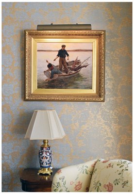 Lot 565 - Newlyn School - Oil on canvas - Two line fishermen in a rowing boat