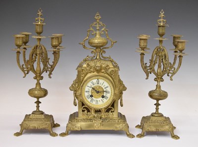 Lot 587 - Late 19th century French three-piece clock garniture