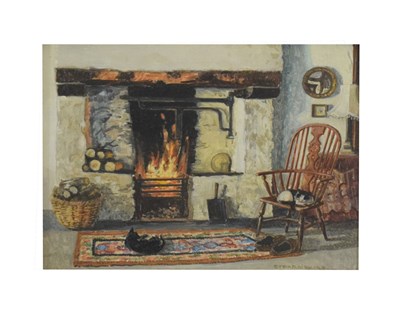 Lot 543 - Stephen J Darbishire RBA (b.1940) -  Oil on board - 'By a Good Fire'