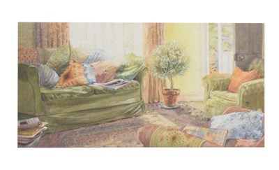Lot 551 - Frances Shearing - Watercolour - Living room scene