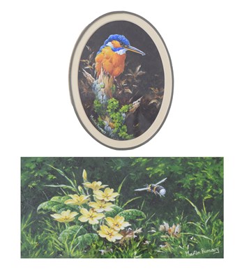 Lot 559 - Martin Rumary - Two watercolour - Kingfisher and Bee (2)