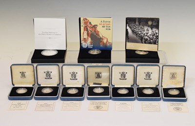 Lot 249 - Seven Royal Mint silver proof £1 cased coins
