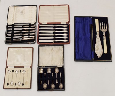Lot 216 - Quantity of cased silver and silver plated flatware, and servers