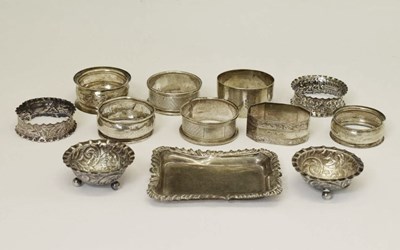 Lot 182 - Assorted silver napkin rings, pin dish etc
