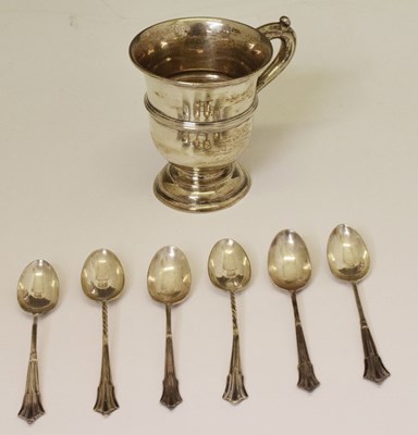 Lot 210 - Silver pedestal cup, cased teaspoons etc