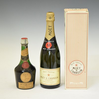 Lot 387 - Bottle of Moët & Chandon NV Champagne, 75cl, boxed, together a bottle of Benedictine