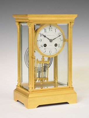 Lot 587 - French gilt brass and four glass mantel clock, Duverdry & Bloquel (retailed Ashford & Davis)