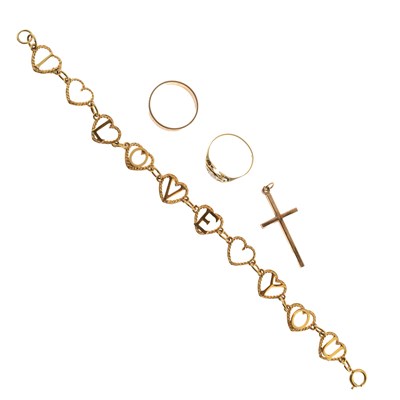 Lot 53 - 9ct gold 'I Love You' heart motif bracelet