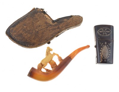 Lot 222 - Meerschaum pipe, together with a Piqué work tortoiseshell case