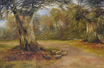 Lot 554 - Charles Henry Passey, (1818-1895) - Oil on canvas - Sheep in a pasture
