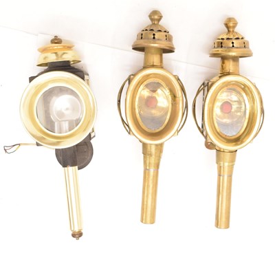 Lot 340 - Pair of brass carriage lamps