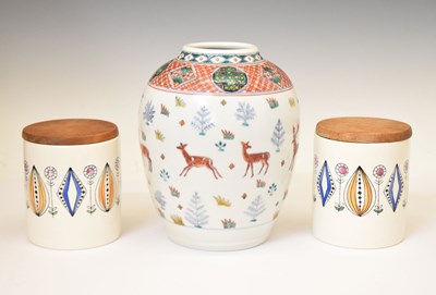 Lot 457 - Pair of Egersund of Norway storage jars and ovoid vase